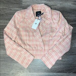 NWT 7 For All Mankind Pink Checkered Cropped Blazer Small